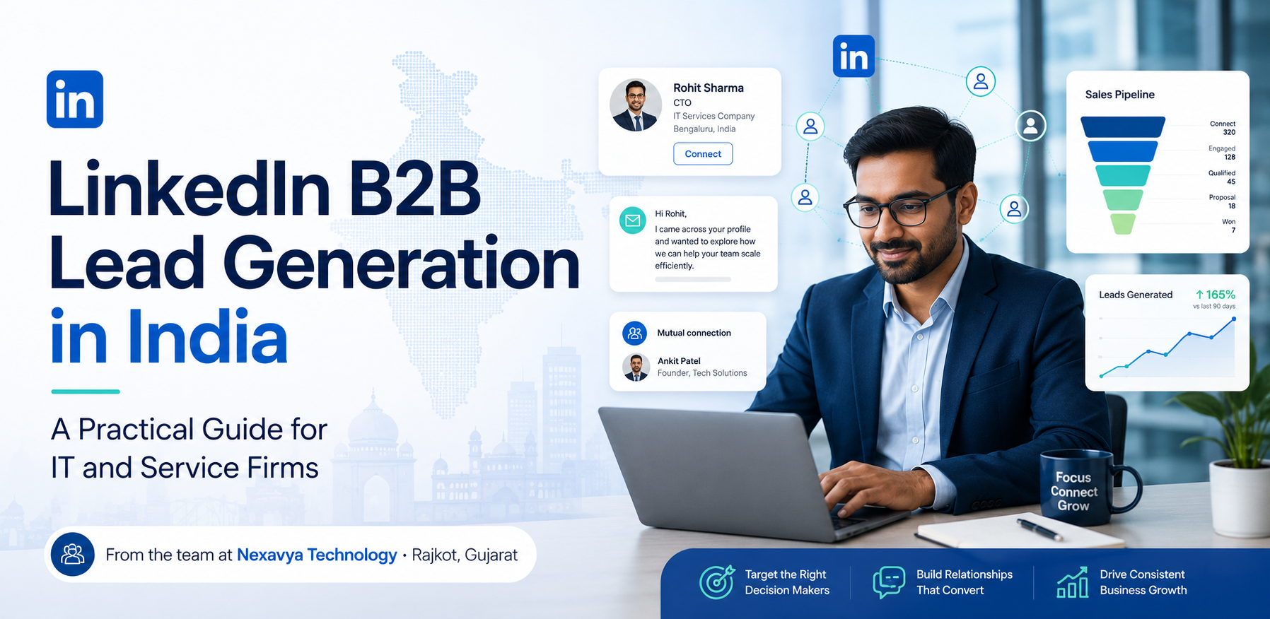 Professional using LinkedIn for B2B lead generation, Nexavya Technology